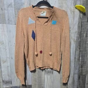 Lilly of California Vintage 80s Orange Geometric Shape Knit Sweater Large Retro
